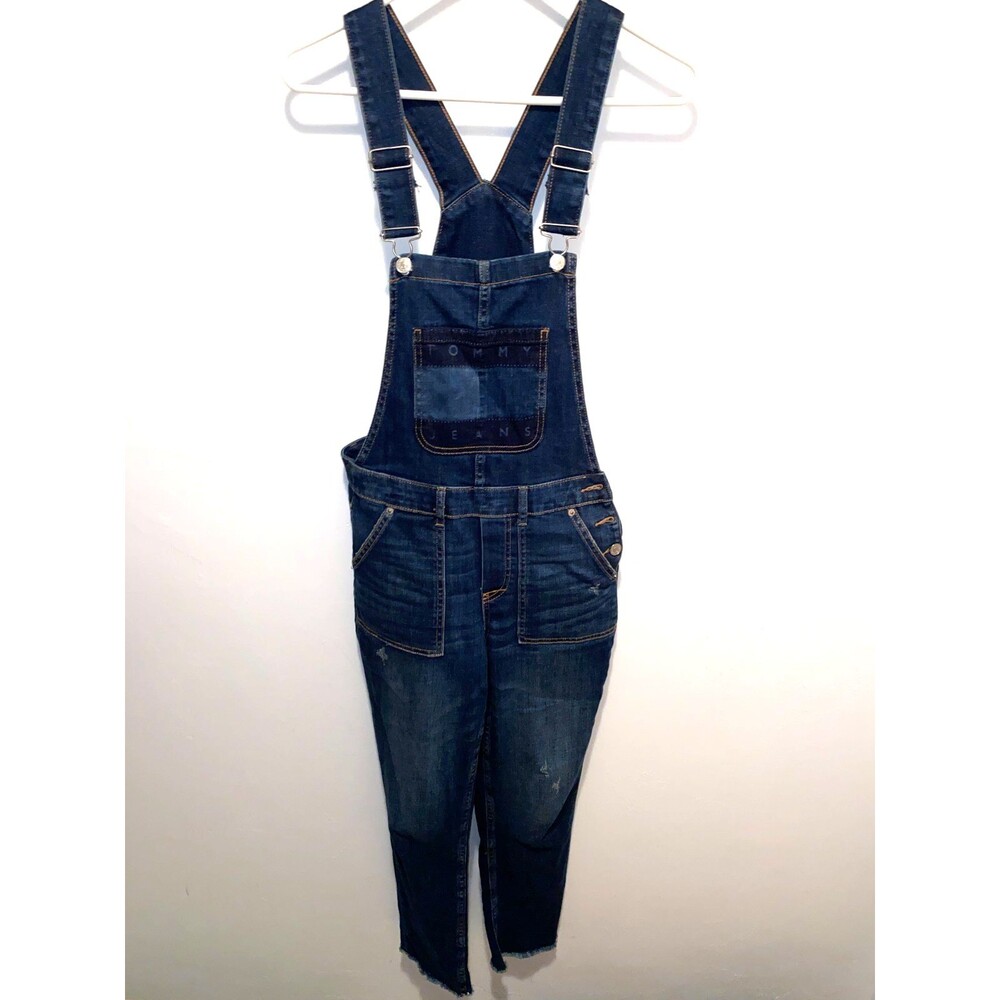 Tommy Hilfiger Jeans Overalls Women's 0 W25 Blue Raw Hem Ankle Logo